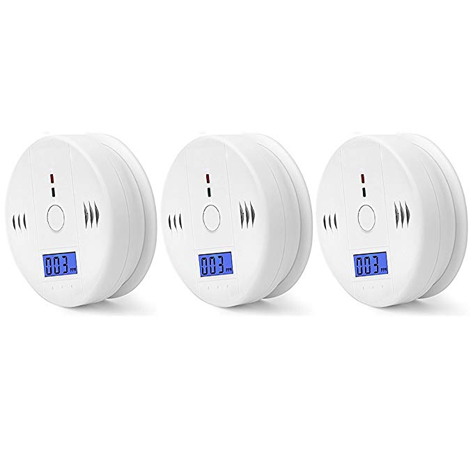 Wewalab CO Detector,Carbon Monoxide Gas Detection,Carbon Monoxide Alarm, LCD Portable Security Gas CO Monitor,Battery Powered (Battery not included) (3 packs)
