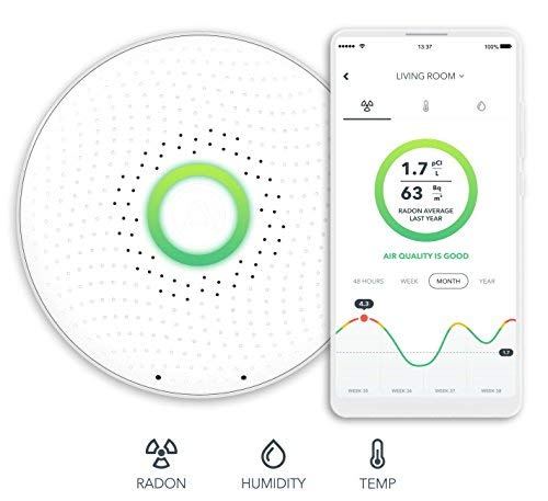 Airthings Wave Smart Radon Detector with Free app – Easy-to-Use – Temp and Humidity – Accurate – No Lab Fees – Battery Operated