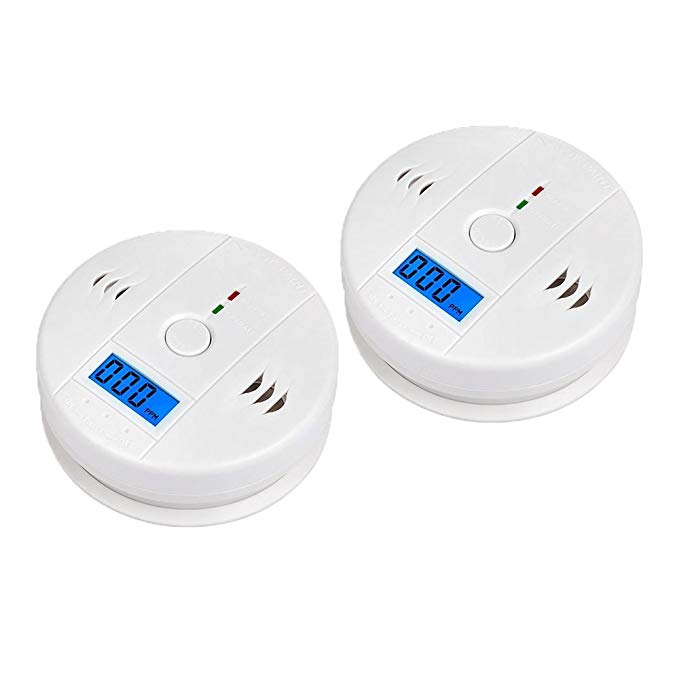 MIXSight Carbon Monoxide Detector CO Alarm Detector with LCD Digital Display Battery Operated, 2-Pack