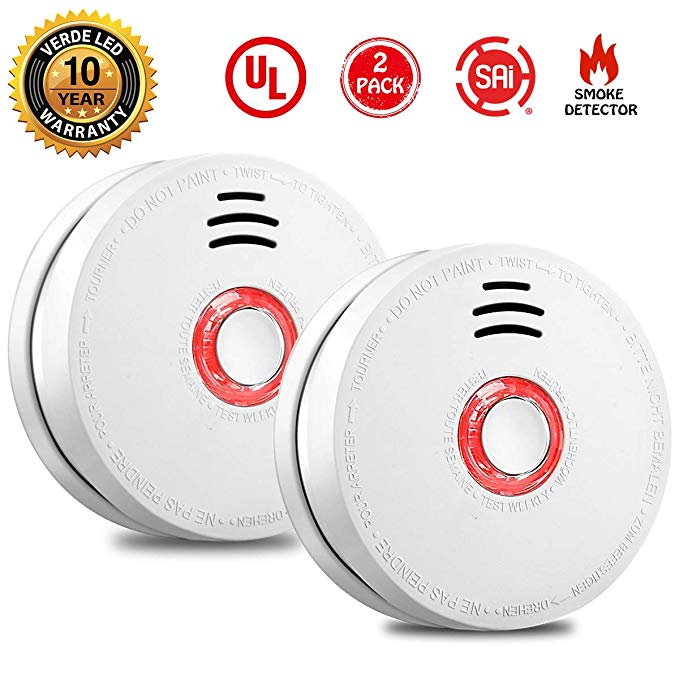 Smoke Alarm Fire Alarm Smoke Detector with Test Button 9 Volt Battery-Operated Photoelectric Smoke Alarms for Bedroom,Kitchen,Corridor,Bathroom and Hotel,10 Years 2 Pack Smoke Alarm with UL Listed