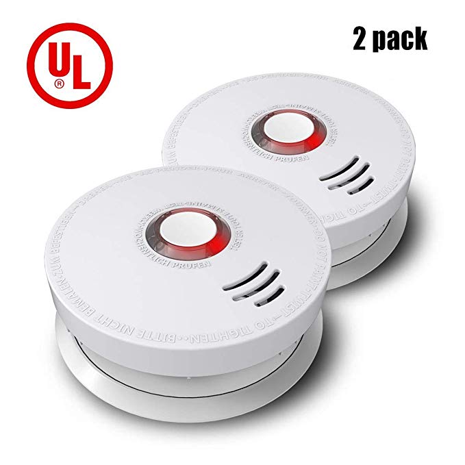 Smoke Detector, Ardwolf 2 Pack Photoelectric Smoke Fire Alarm UL Listed GS528A Battery-Powered (9V Battery Included)，10 Years Life Time, Save Lives When Fire Happen at Home, Hotel, School